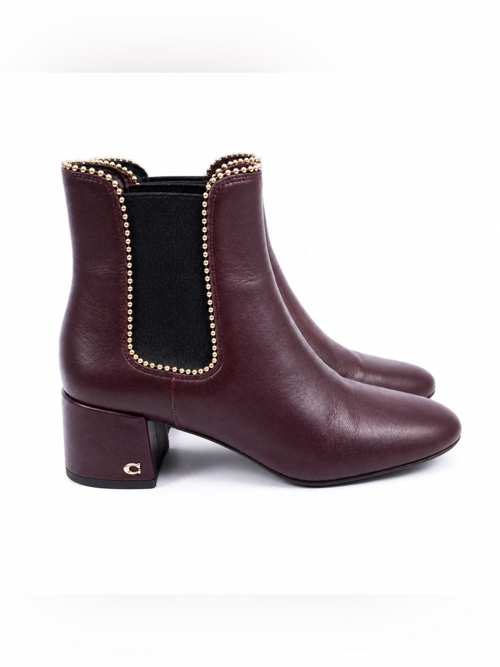 Coach Torri leather ankle leather boots burgundy with gold tone studs size 36,5 - Picture 2 of 9